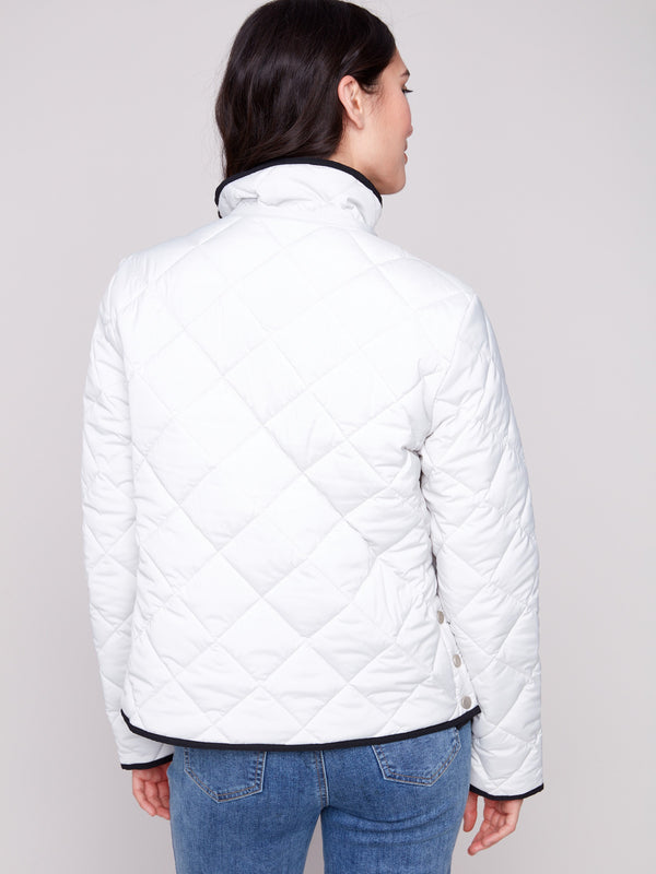 Chic almond puffer with secure snap button front closure by Charlie B.