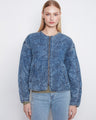 Denim jacket with a crew neckline and intricate floral embroidery, crafted from 100% Tencel for comfort and style by Charlie B.
