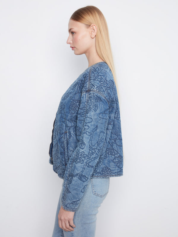 Veste bomber en denim Tencel matelassé - Bleu Moyen