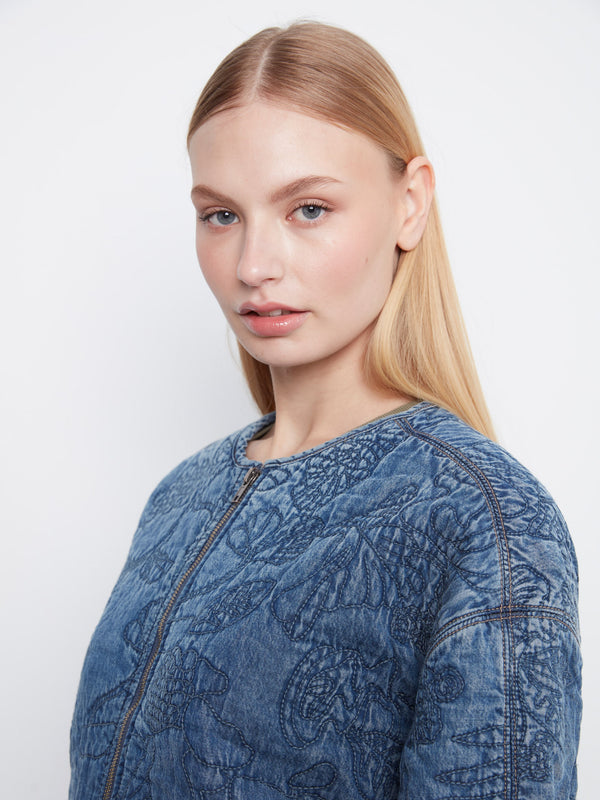 Quilted Tencel Denim Bomber Jacket - Medium Blue