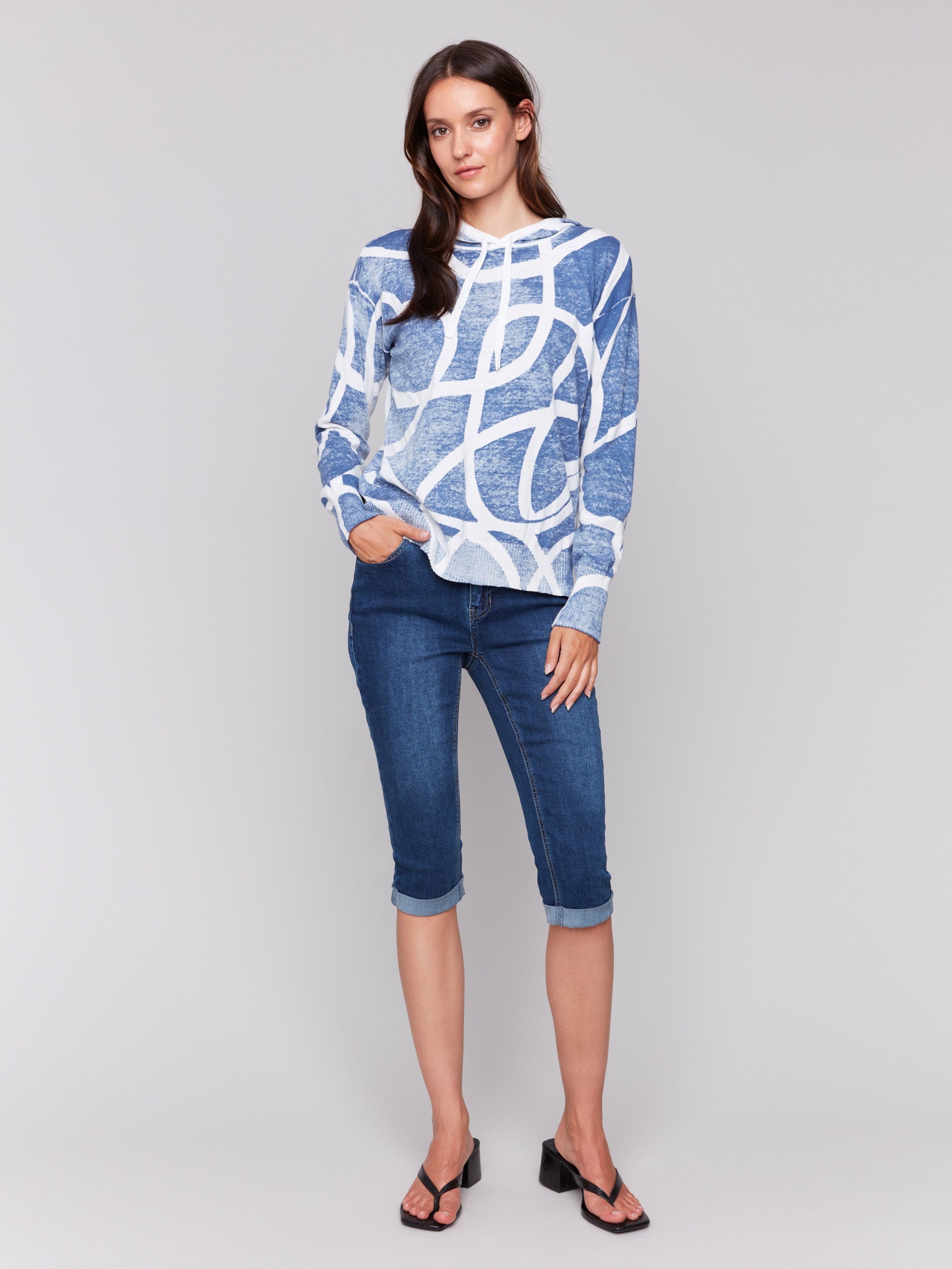 Hoodie sweater featuring long sleeves in denim color by Charlie B.