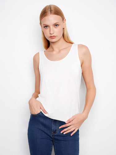Classic white tank top featuring a reversible design with scoop neck, ensuring both style and comfort by Charlie B.