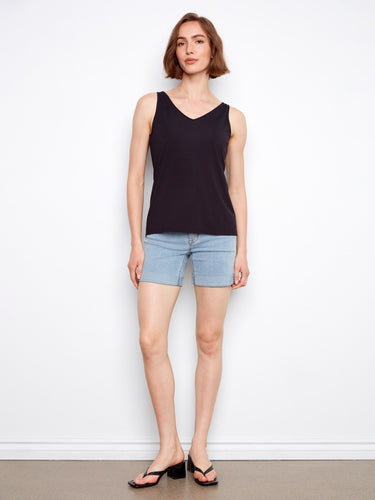 Experience the relaxed fit of this black bamboo cami, ideal for casual or dressed-up looks by Charlie B.