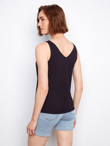 Soft and stylish, this black bamboo cami provides a comfortable and chic look with its relaxed fit by Charlie B.