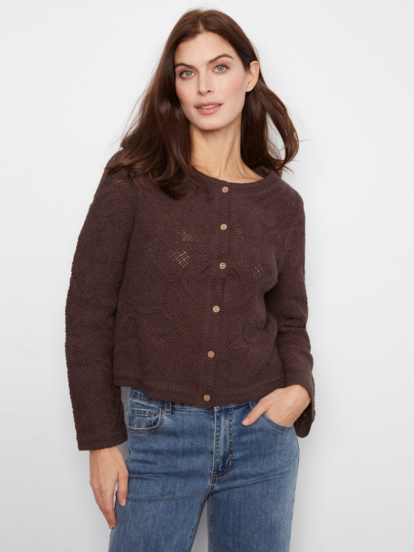 Cardigan réversible en coton crocheté - Café