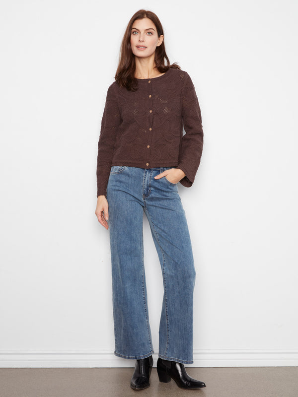 Cardigan réversible en coton crocheté - Café