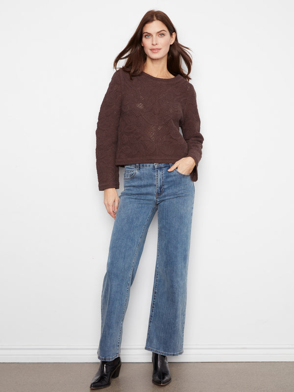 Cardigan réversible en coton crocheté - Café