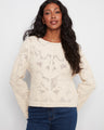 Natural crochet cardigan featuring a crew neckline, ideal for adding elegance to any outfit by Charlie B.