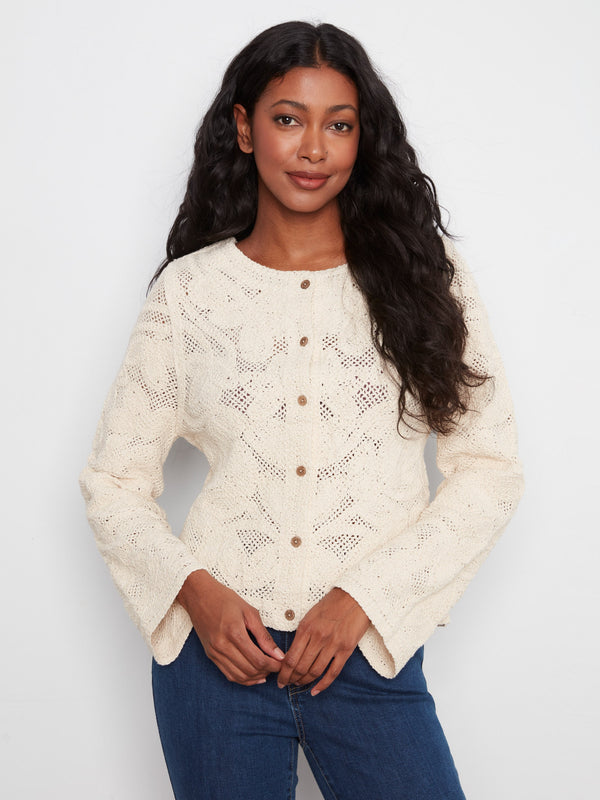 Cardigan réversible en coton crocheté - Naturel