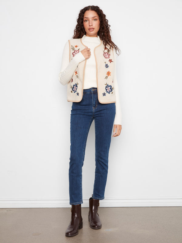Reversible Embroidered Sherpa & Faux Suede Vest - Celebration