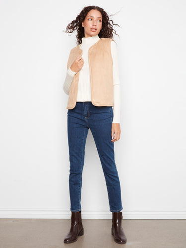 Versatile faux suede reverse side offers a smooth texture and modern look for stylish ensembles by Charlie B.