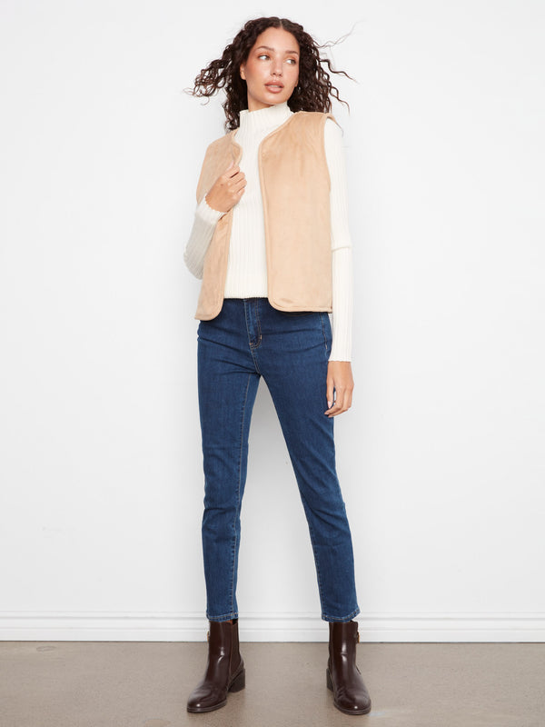 Reversible Embroidered Sherpa & Faux Suede Vest - Celebration