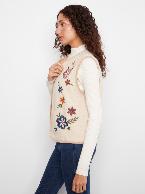 Reversible Embroidered Sherpa & Faux Suede Vest - Celebration