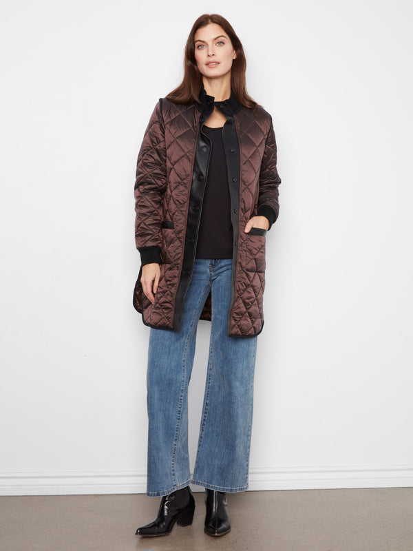Manteau long matelassé réversible - Moka