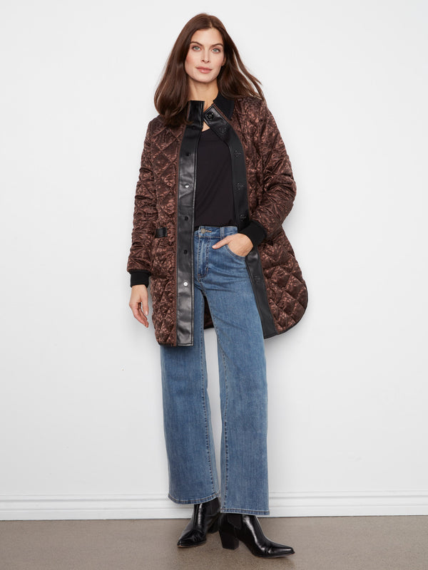 Manteau long matelassé réversible - Moka