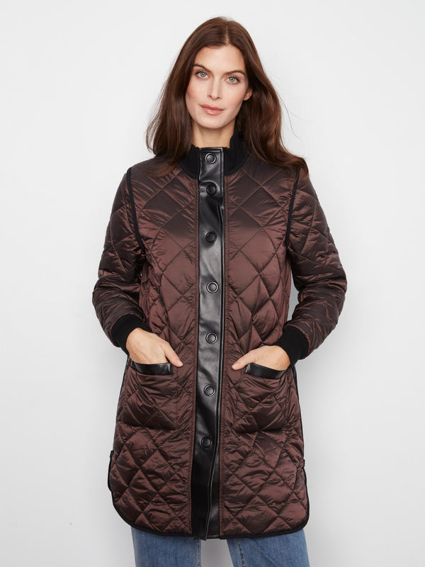 Manteau long matelassé réversible - Moka