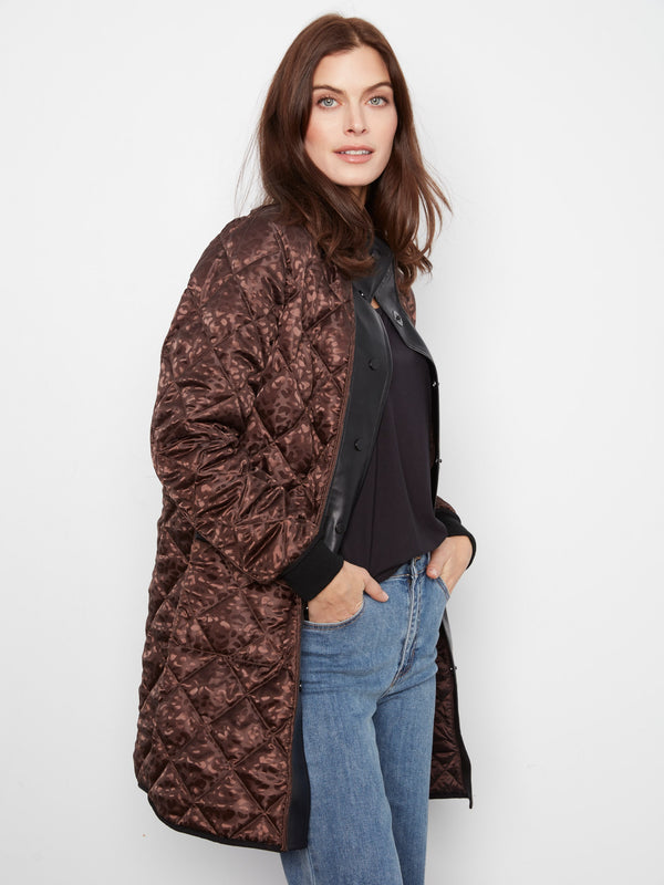 Manteau long matelassé réversible - Moka