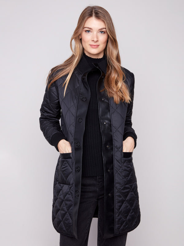 Reversible Long Quilted Puffer Jacket - Black