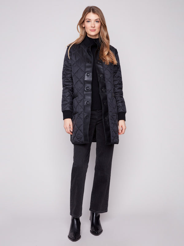 Reversible Long Quilted Puffer Jacket - Black