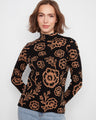 Floral-patterned mock neck sweater with a slim fit, perfect for cozy style. By Charlie B.