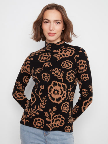Floral-patterned mock neck sweater with a slim fit, perfect for cozy style. By Charlie B.