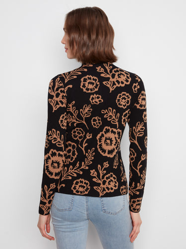 Sophisticated mock neck sweater designed with reversible functionality and florals. By Charlie B.