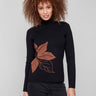 Leaf-patterned sweater with a slim fit, showcasing a reversible design and mock neck by Charlie B.