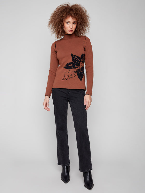 Reversible slim fit sweater with an elegant leaf design and cozy long sleeves by Charlie B.