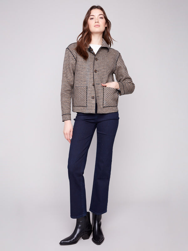 Chic plaid jacket with convenient patch pockets for added functionality by Charlie B.