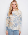 Stylish sweater with a crew neckline and abstract floral design in soft tones, perfect for any season by Charlie B.
