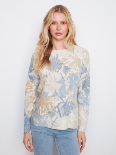 Stylish sweater with a crew neckline and abstract floral design in soft tones, perfect for any season by Charlie B.