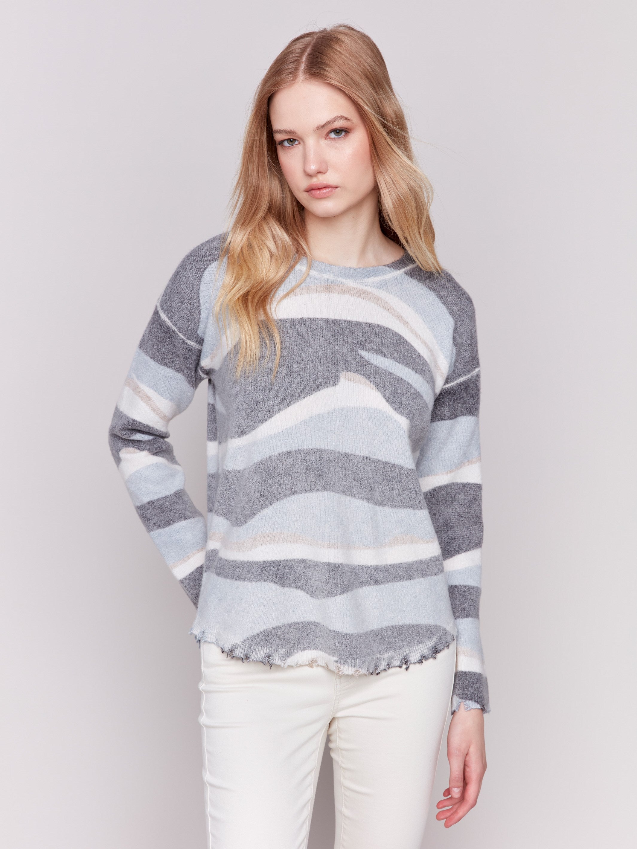 Frayed striped sweater sales