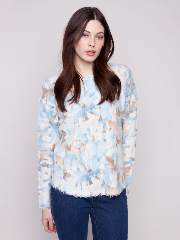 Vapor-colored abstract sweater featuring a crew neckline and plush texture, perfect for cozy days by Charlie B.