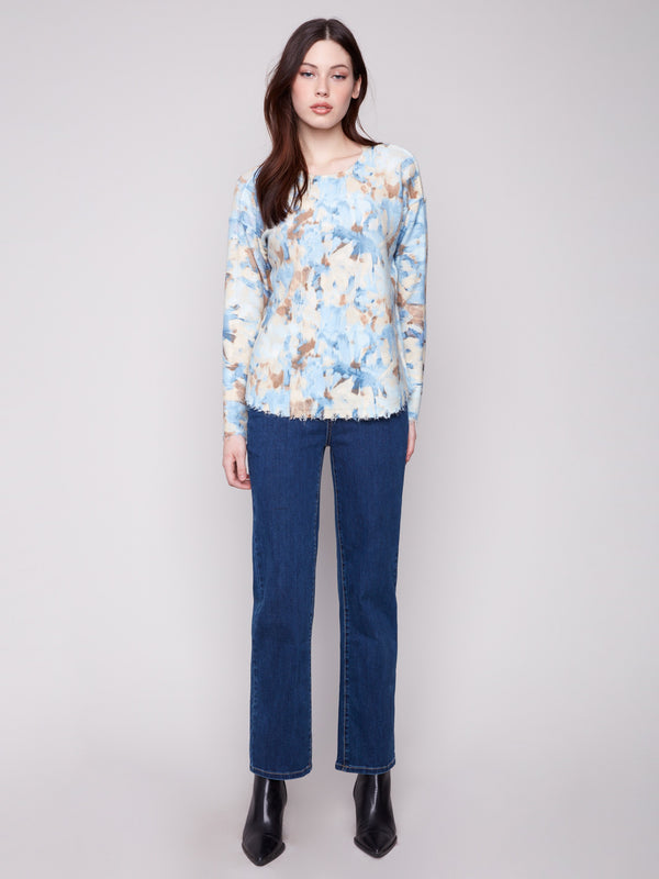 Plush textured sweater in vapor color with drop shoulders design, offering comfort and style by Charlie B.