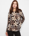 Sweater with drop shoulders and geometric pattern in earthy tones, offering a comfortable fit by Charlie B.