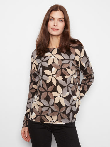 Sweater with drop shoulders and geometric pattern in earthy tones, offering a comfortable fit by Charlie B.