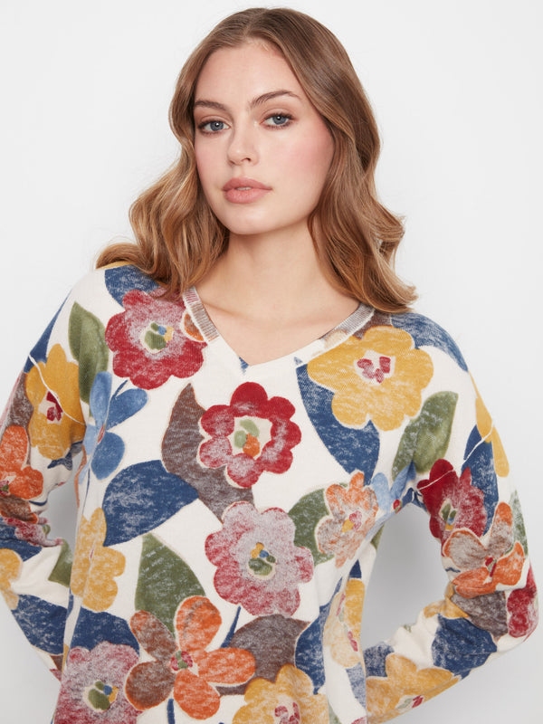 Reversible Floral V-Neck Sweater - Jazzy