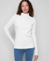 Ecru slim fit sweater featuring a ribbed knit design for a sleek silhouette by Charlie B.