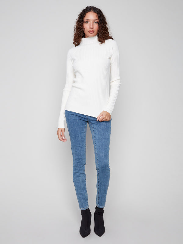 Elegant ecru sweater with a mock neck and comfortable long sleeves by Charlie B.
