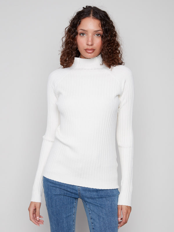 Chic ecru sweater showcasing a slim fit and ribbed texture by Charlie B.