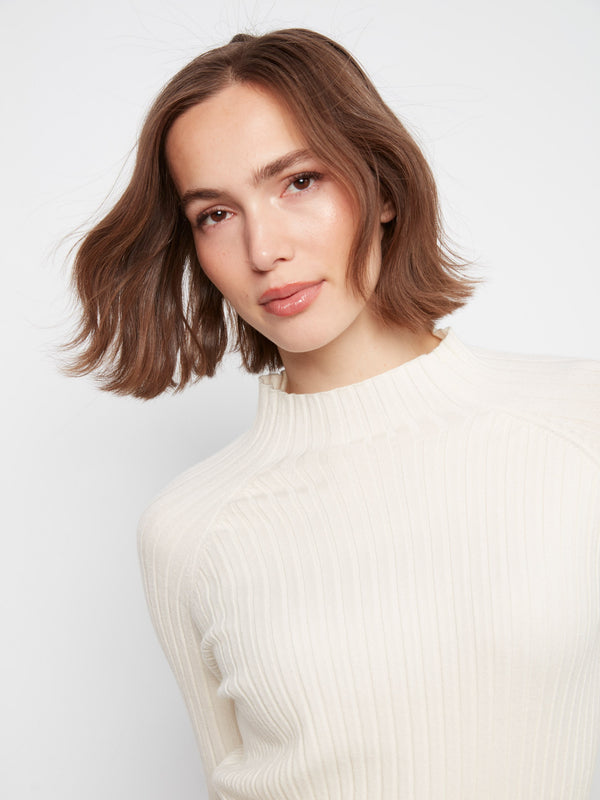 Ribbed Knit Mock Neck Sweater - Ecru