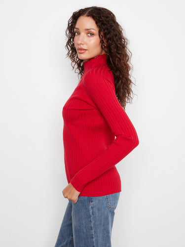 This red slim fit sweater offers a flattering silhouette with its ribbed knit design. Ideal for layering or wearing alone by Charlie B.