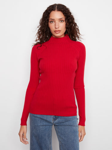 This stylish mock neck sweater in bold red is designed with elegance and comfort in mind, ideal for any occasion by Charlie B.