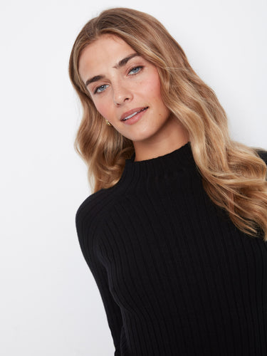Elegant black knit sweater with a comfortable mock neck and classic design by Charlie B.