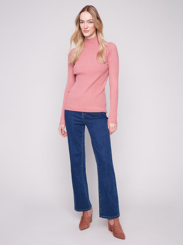 Elegant ribbed knit sweater with mock neck and comfortable long sleeves for stylish warmth by Charlie B.
