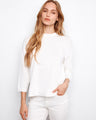 White cotton sweater with a crew neckline and 3/4 sleeves, perfect for casual wear by Charlie B.