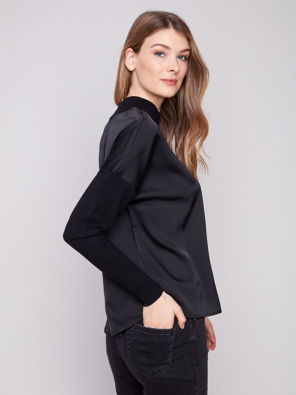 Sophisticated satin-knit combo with ribbed neckline, ideal for a polished appearance by Charlie B.