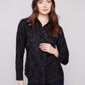 Elegant black chiffon shirt featuring a stylish shirt collar, perfect for a sophisticated look by Charlie B.