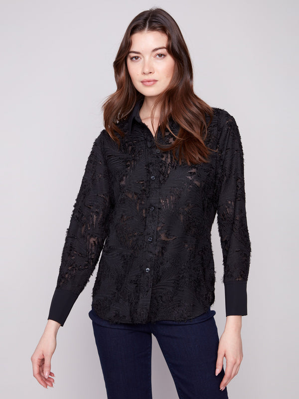 Fashionable black blouse with exquisite detailing and comfortable fit for any event by Charlie B.
