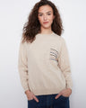 Heather almond sweater with drop shoulders and a sequin-striped pocket, perfect for a casual look by Charlie B.